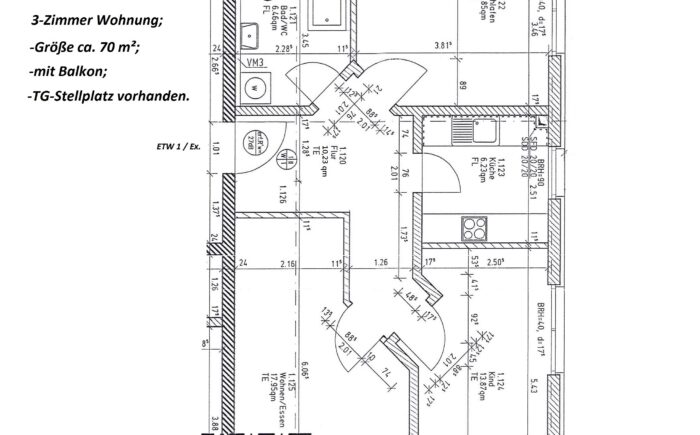 Grundrissplan für die ETW 1 nach Exposé